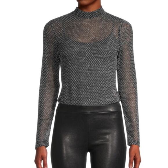 L’Agence Nico Fishnet Sheer Bodysuit Black Silver size small - Picture 1 of 10